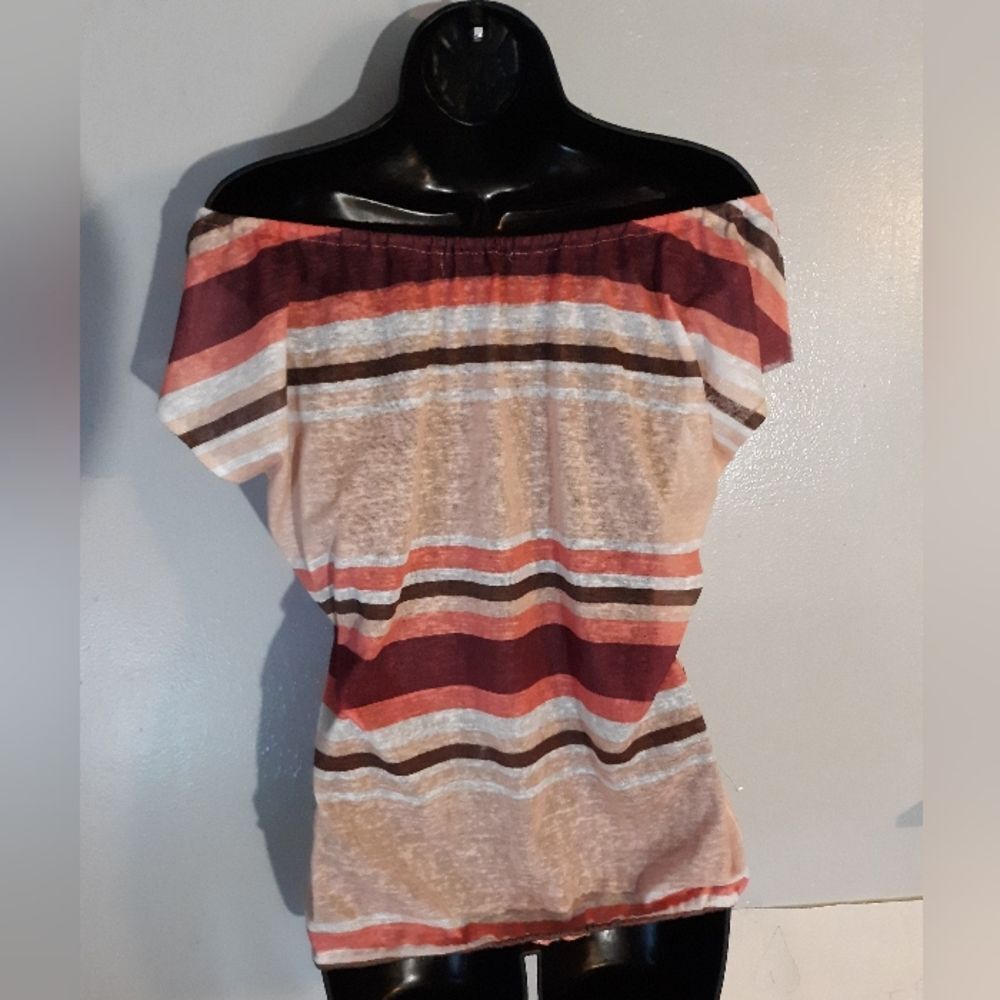 INC peach striped sheer blouse - Picture 4 of 4